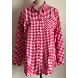 Women's Zeagoo Pink White Gingham Button Down Shirt M